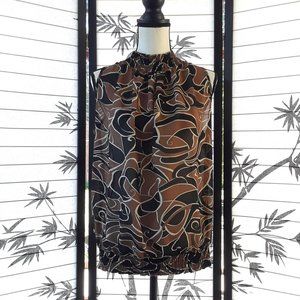 Prima Anna Brown Black Sleeveless Mock Neck Blouse